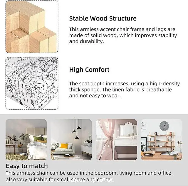 Alt view image 7 of 7 - Armless Accent Chair Set of 2, Modern Living Room Chairs with Thick Cushion & Solid Wood Legs, Fabric Comfy Bedroom Chair Slipper Chair Accent Chairs Corner Side Chair Living Room Furniture, White