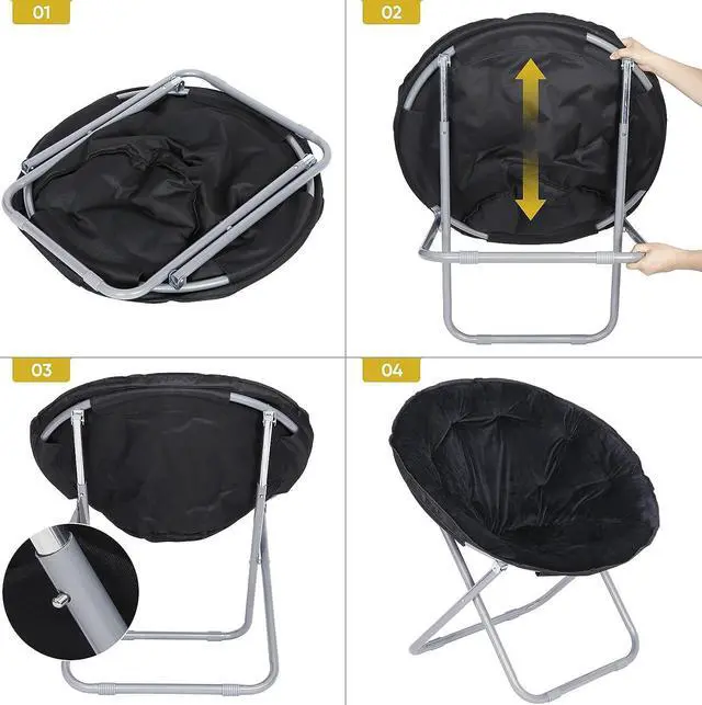 Alt view image 6 of 7 - SUPER DEAL Folding Saucer Chair, Adults Kids Portable Faux Fur Round Chair for Living Room Dorm Room Apartment, Black