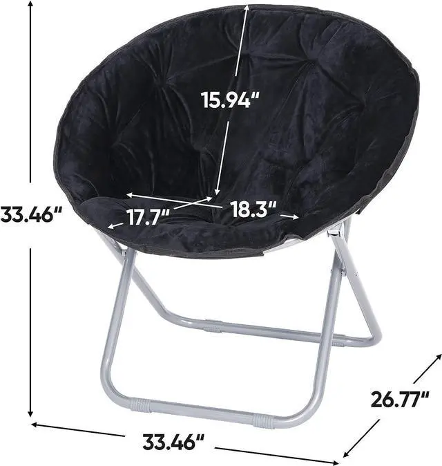 Alt view image 3 of 7 - SUPER DEAL Folding Saucer Chair, Adults Kids Portable Faux Fur Round Chair for Living Room Dorm Room Apartment, Black