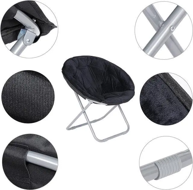 Alt view image 7 of 7 - SUPER DEAL Folding Saucer Chair, Adults Kids Portable Faux Fur Round Chair for Living Room Dorm Room Apartment, Black