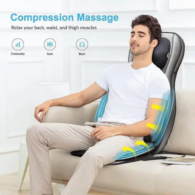 Alt view image 4 of 6 - Shiatsu Neck Back Massager with Heat, 2D ro 3D Kneading Massage Chair Pad, Adjustable Compression Seat Massager for Full Body Relaxation, Gifts for Women Men,Dark Gray