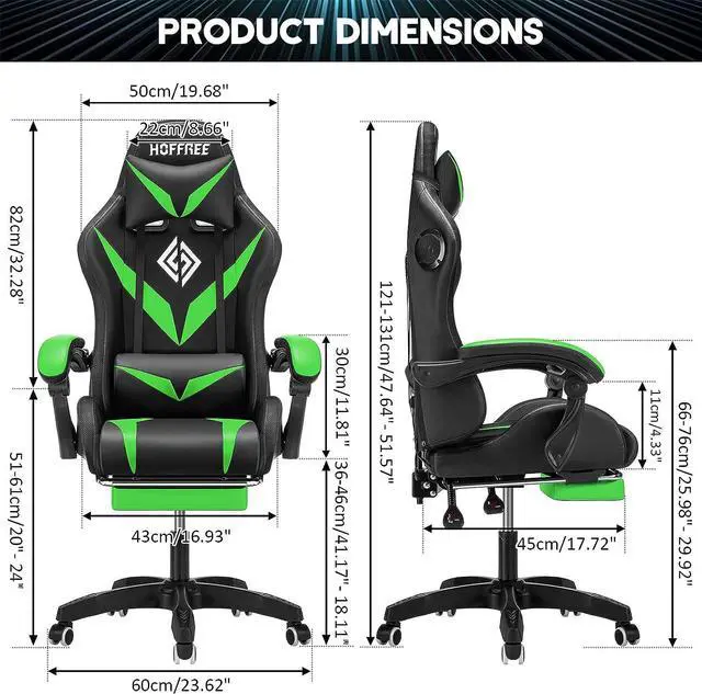 Alt view image 3 of 7 - Gaming Chair with Bluetooth Speakers and RGB LED Lights Ergonomic Massage Computer Gaming Chair with Footrest Video Game Chair High Back with Lumbar Support Light Green and Black