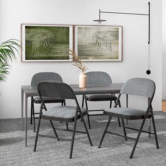 Alt view image 2 of 7 - Moccha 4 Pack Folding Chairs, Stackable Fabric Commercial Chair with Metal Frame, Lightweight Portable Foldable Chairs with Padded Seat for Home Office Wedding Party Indoor Outdoor Events (Gray)
