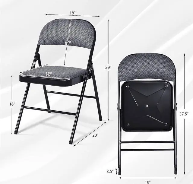 Alt view image 3 of 7 - Moccha 4 Pack Folding Chairs, Stackable Fabric Commercial Chair with Metal Frame, Lightweight Portable Foldable Chairs with Padded Seat for Home Office Wedding Party Indoor Outdoor Events (Gray)