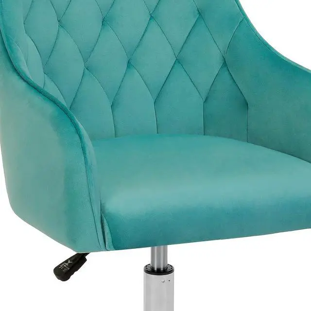 Alt view image 3 of 7 - VANSPACE Velvet Desk Chair Vanity Chair for Makeup with Wheels and Back Home Office Chair Adjustable Rolling Swivel Chair for Bedroom Vanity Room Green