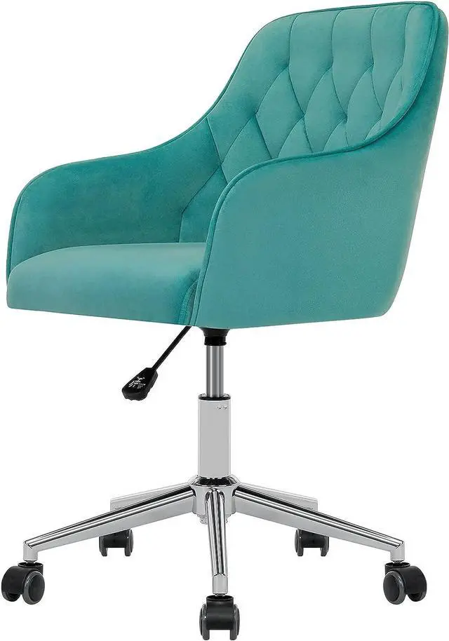 Alt view image 6 of 7 - VANSPACE Velvet Desk Chair Vanity Chair for Makeup with Wheels and Back Home Office Chair Adjustable Rolling Swivel Chair for Bedroom Vanity Room Green