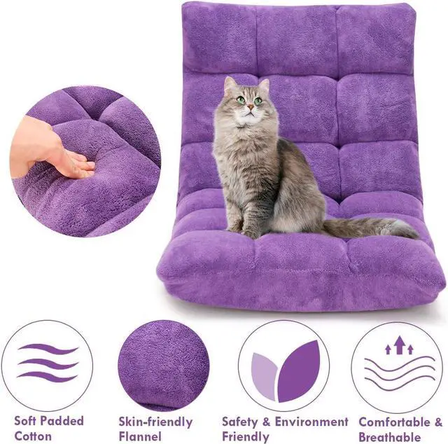 Alt view image 5 of 7 - GIANTEX Floor Chairs for Adults, Floor Gaming Chair w/Back Support (Purple) | Coral Velvet, 14 Adjustable Position, Thick Sponge Padding, Floor Seating Lounge for Reading, Watching TV, Meditation