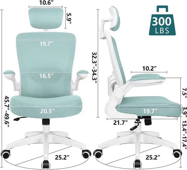 Alt view image 2 of 7 - FelixKing Ergonomic Office Chair, Headrest Desk Chair Office Chair with Adjustable Lumbar Support, Home Office Swivel Task Chair with High Back and Armrest, Adjustable Height Gaming Chair(Light Blue)