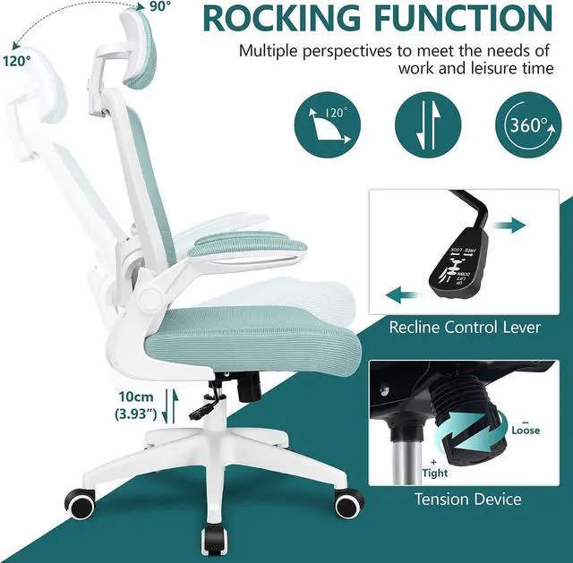 Alt view image 4 of 7 - FelixKing Ergonomic Office Chair, Headrest Desk Chair Office Chair with Adjustable Lumbar Support, Home Office Swivel Task Chair with High Back and Armrest, Adjustable Height Gaming Chair(Light Blue)