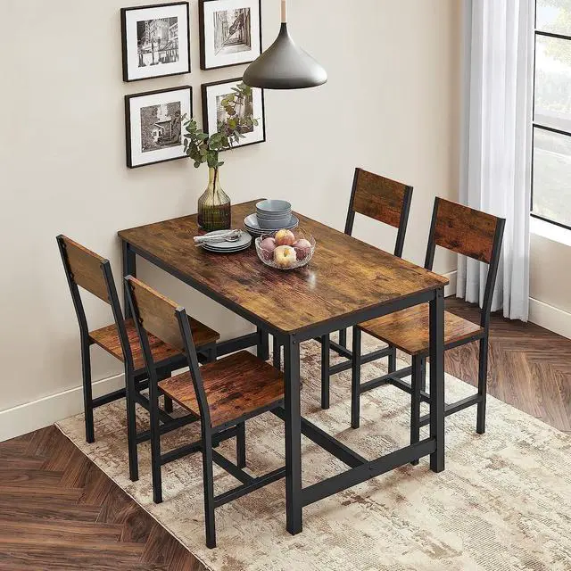 Alt view image 2 of 7 - VASAGLE Dining Chair Set of 2, Rustic Wood Chairs with Metal Steel Frame, Easy to Assemble, Stable, Comfortable Seat, Modern Farmhouse Chair for Kitchen, Bedroom, Living Room, Rustic Brown and Black