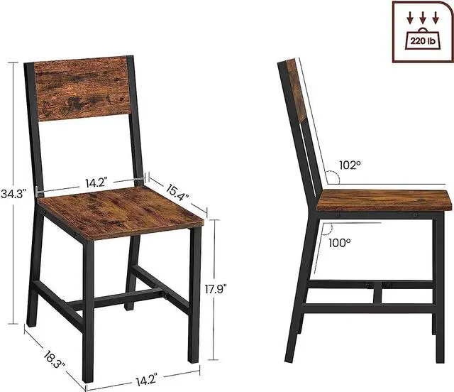 Alt view image 3 of 7 - VASAGLE Dining Chair Set of 2, Rustic Wood Chairs with Metal Steel Frame, Easy to Assemble, Stable, Comfortable Seat, Modern Farmhouse Chair for Kitchen, Bedroom, Living Room, Rustic Brown and Black