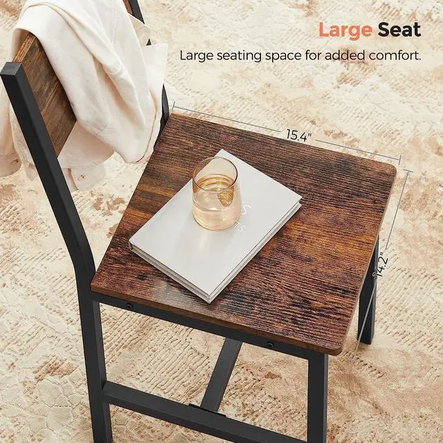Alt view image 6 of 7 - VASAGLE Dining Chair Set of 2, Rustic Wood Chairs with Metal Steel Frame, Easy to Assemble, Stable, Comfortable Seat, Modern Farmhouse Chair for Kitchen, Bedroom, Living Room, Rustic Brown and Black
