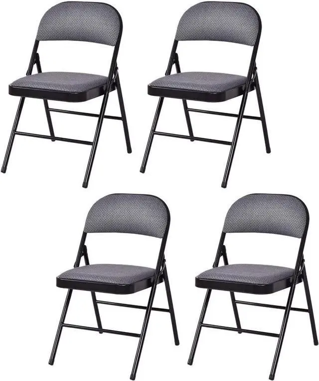 Alt view image 4 of 7 - Moccha 4 Pack Folding Chairs, Stackable Fabric Commercial Chair with Metal Frame, Lightweight Portable Foldable Chairs with Padded Seat for Home Office Wedding Party Indoor Outdoor Events (Gray)