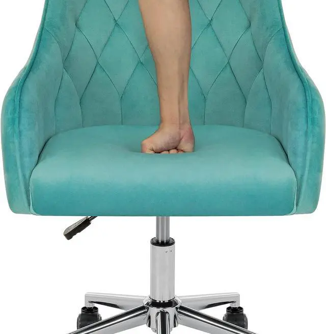 Alt view image 2 of 7 - VANSPACE Velvet Desk Chair Vanity Chair for Makeup with Wheels and Back Home Office Chair Adjustable Rolling Swivel Chair for Bedroom Vanity Room Green