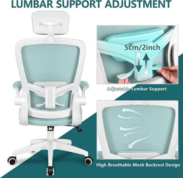 Alt view image 5 of 7 - FelixKing Ergonomic Office Chair, Headrest Desk Chair Office Chair with Adjustable Lumbar Support, Home Office Swivel Task Chair with High Back and Armrest, Adjustable Height Gaming Chair(Light Blue)