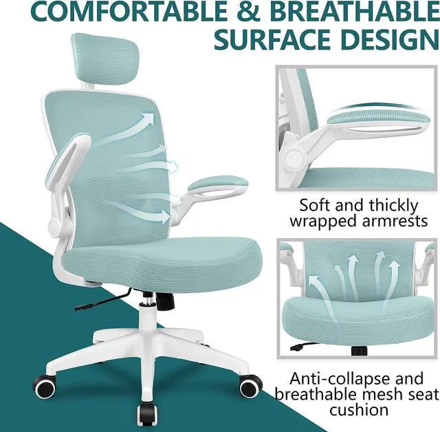 Alt view image 6 of 7 - FelixKing Ergonomic Office Chair, Headrest Desk Chair Office Chair with Adjustable Lumbar Support, Home Office Swivel Task Chair with High Back and Armrest, Adjustable Height Gaming Chair(Light Blue)