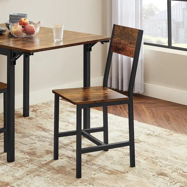 Alt view image 4 of 7 - VASAGLE Dining Chair Set of 2, Rustic Wood Chairs with Metal Steel Frame, Easy to Assemble, Stable, Comfortable Seat, Modern Farmhouse Chair for Kitchen, Bedroom, Living Room, Rustic Brown and Black
