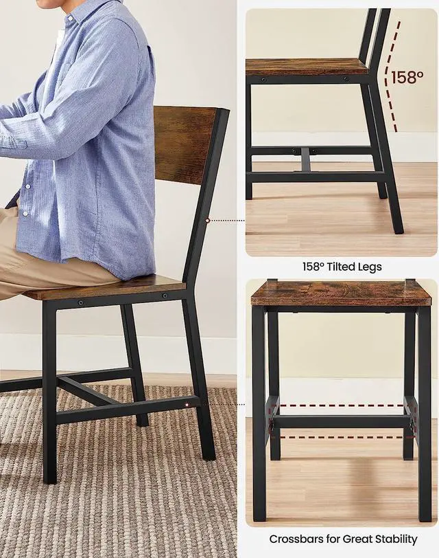 Alt view image 5 of 7 - VASAGLE Dining Chair Set of 2, Rustic Wood Chairs with Metal Steel Frame, Easy to Assemble, Stable, Comfortable Seat, Modern Farmhouse Chair for Kitchen, Bedroom, Living Room, Rustic Brown and Black