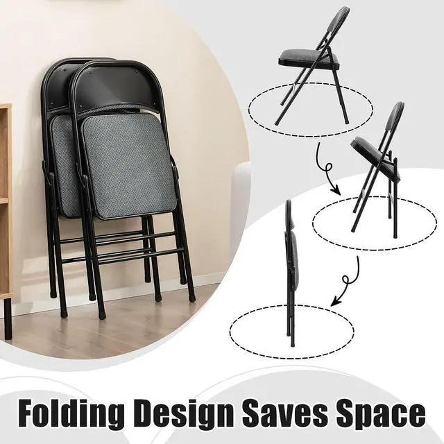 Alt view image 7 of 7 - Moccha 4 Pack Folding Chairs, Stackable Fabric Commercial Chair with Metal Frame, Lightweight Portable Foldable Chairs with Padded Seat for Home Office Wedding Party Indoor Outdoor Events (Gray)