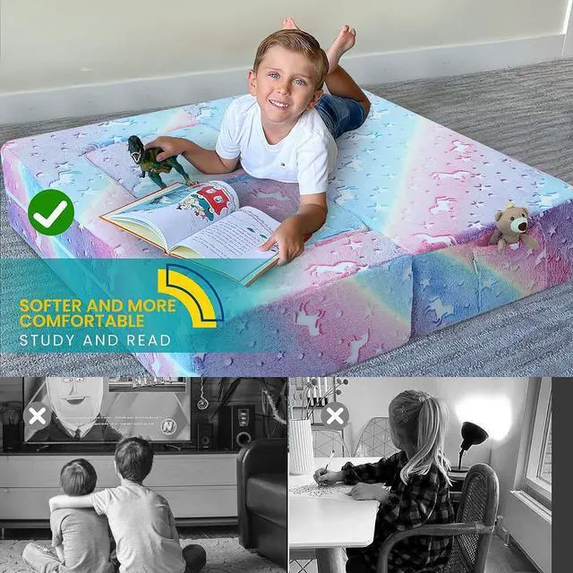 Alt view image 5 of 7 - MeMoreCool Kids Sofa Couch  Glow in the Dark Rainbow Unicorn Modular Play Couch for Toddlers, Fold Out Foam Blocks Convertible Chair for Bedroom, Playroom & Indoor Fun