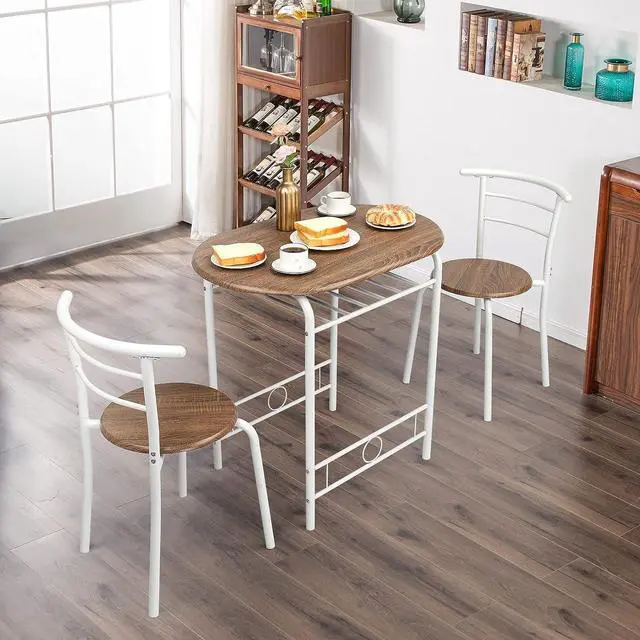 Alt view image 3 of 7 - VINGLI 3 Piece Dining Set,Small Kitchen Table Set for 2,Breakfast Table Set,Kitchen Wooden Table and 2 Chairs for Small Space/Dining Room/Apartment,Metal Frame,Wine Rack,White&Warm Oak