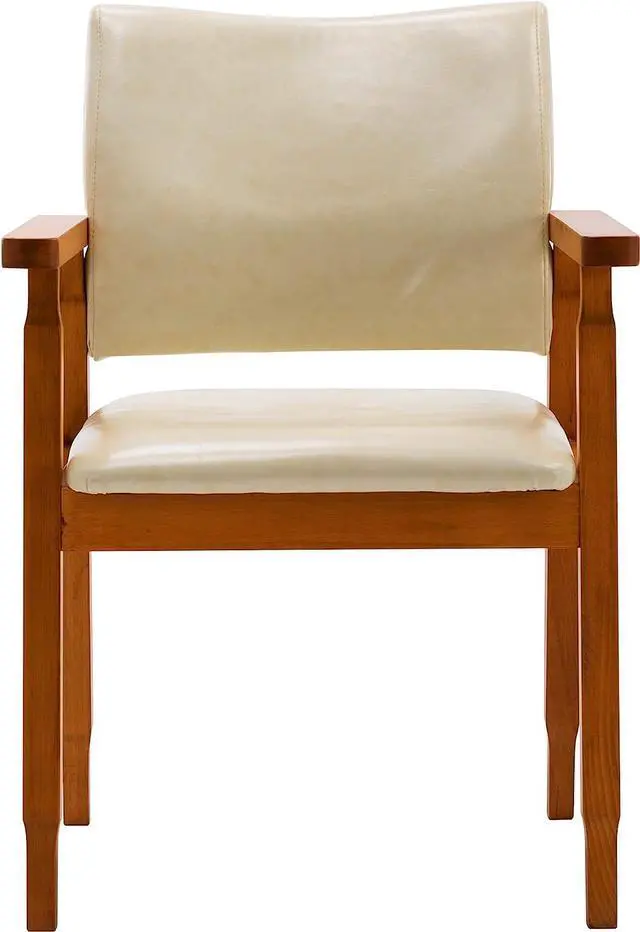 Alt view image 3 of 7 - NOB Mid-Century Dining Side Chair with Faux Leather Seat in Beige, handrail Chair