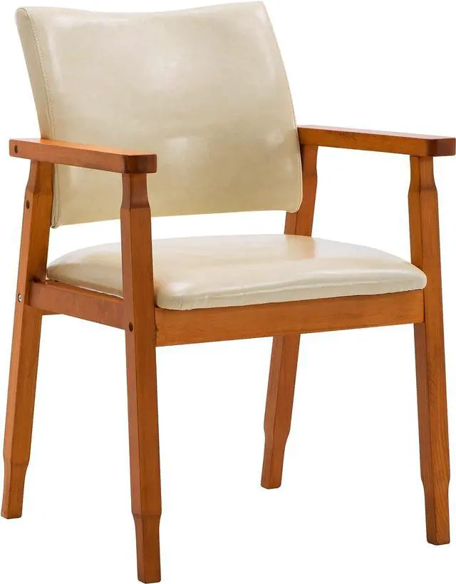Alt view image 4 of 7 - NOB Mid-Century Dining Side Chair with Faux Leather Seat in Beige, handrail Chair