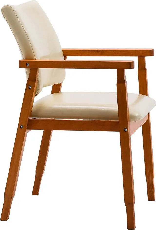 Alt view image 5 of 7 - NOB Mid-Century Dining Side Chair with Faux Leather Seat in Beige, handrail Chair