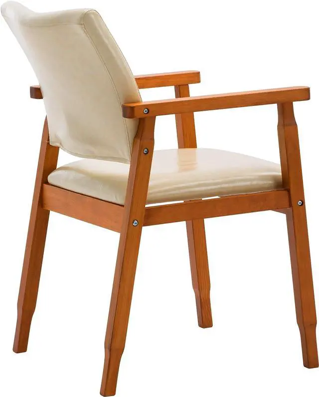 Alt view image 6 of 7 - NOB Mid-Century Dining Side Chair with Faux Leather Seat in Beige, handrail Chair