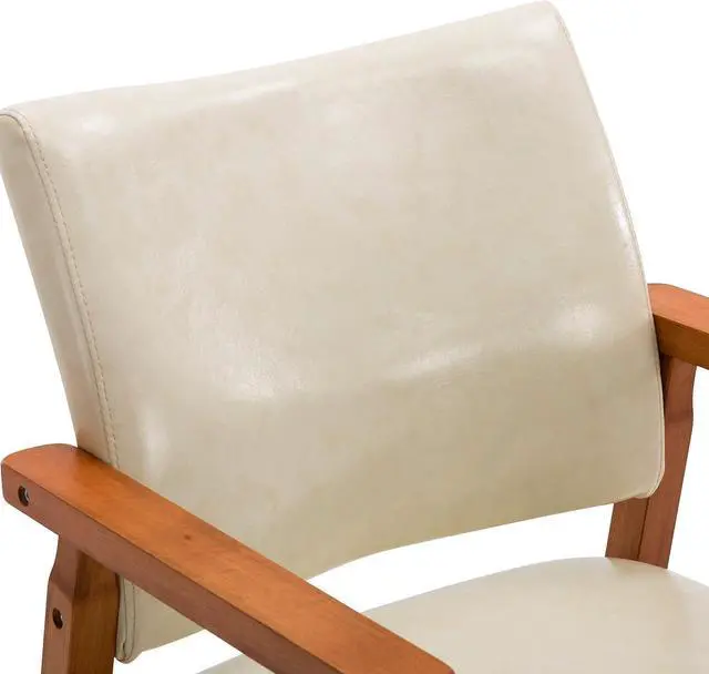 Alt view image 7 of 7 - NOB Mid-Century Dining Side Chair with Faux Leather Seat in Beige, handrail Chair