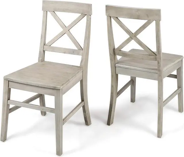 Main image of Christopher Knight Home Roshan Farmhouse Acacia Wood Dining Chairs, Light Grey Wash, 21D x 17.75W x 35.5H Inch