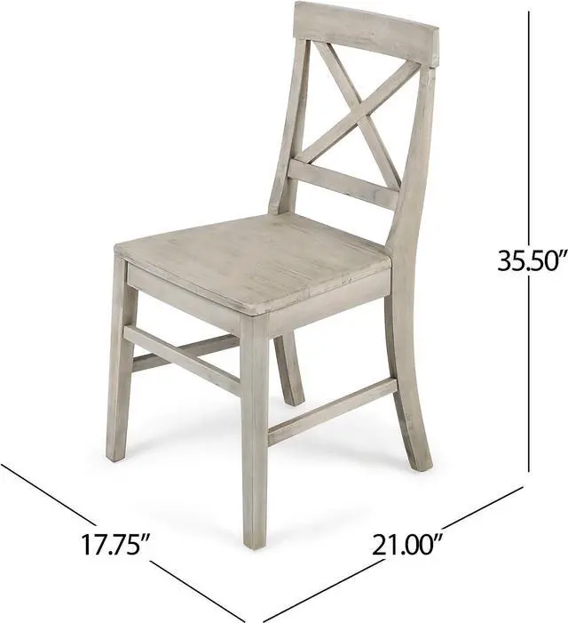 Alt view image 3 of 7 - Christopher Knight Home Roshan Farmhouse Acacia Wood Dining Chairs, Light Grey Wash, 21D x 17.75W x 35.5H Inch