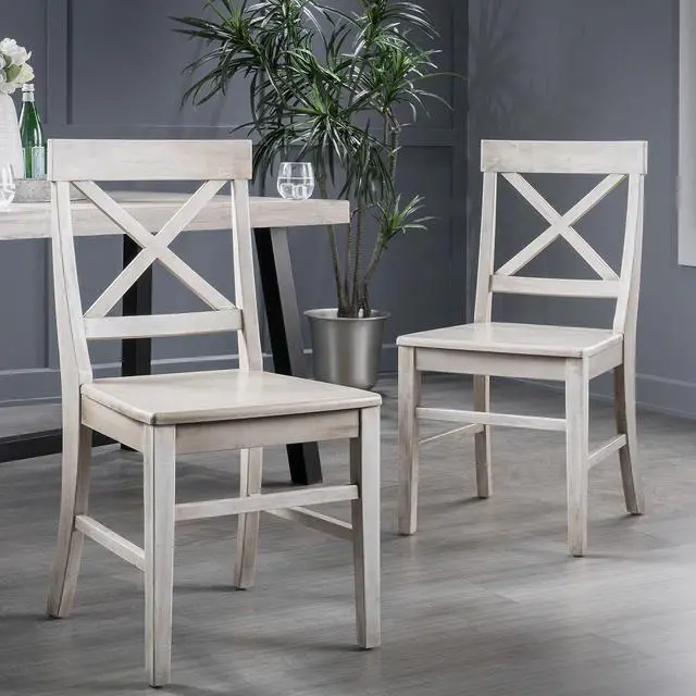 Alt view image 2 of 7 - Christopher Knight Home Roshan Farmhouse Acacia Wood Dining Chairs, Light Grey Wash, 21D x 17.75W x 35.5H Inch