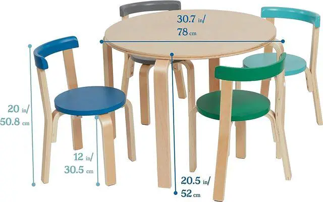 ECR4Kids Bentwood Round Table and Curved Back Chair Set, Kids
