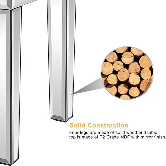 Alt view image 6 of 7 - VINGLI Mirrored Vanity Stool with Storage, Upholstered Velvet Ottoman, Makeup Dressing Table Bench with Sparking Diamonds, Silver