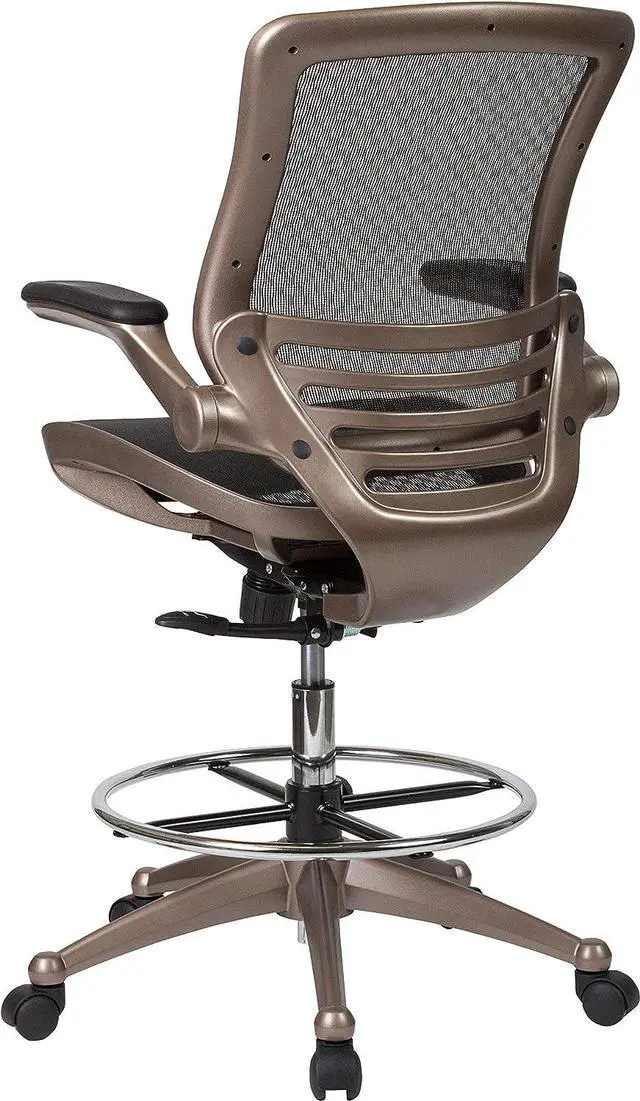 Alt view image 5 of 7 - Flash Furniture Waylon Mid-Back Swivel Office Chair with Adjustable Foot Ring and Seat Height, Ergonomic Mesh Chair with Armrests, Black/Gold