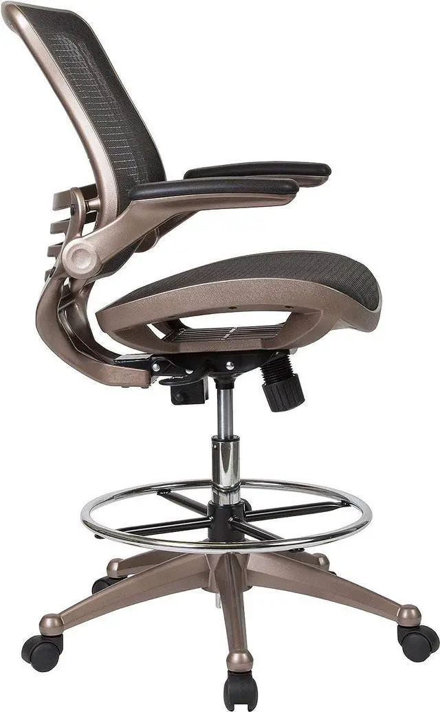 Alt view image 6 of 7 - Flash Furniture Waylon Mid-Back Swivel Office Chair with Adjustable Foot Ring and Seat Height, Ergonomic Mesh Chair with Armrests, Black/Gold
