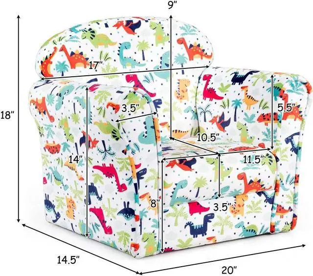 Alt view image 3 of 7 - Costzon Kids Sofa, Children Armrest Chair with Pattern, Toddler Furniture w/Sturdy Wood Construction for Boys & Girls, Armrest Couch for Preschool Children, Lightweight Children Sofa Chair, Dinosaur