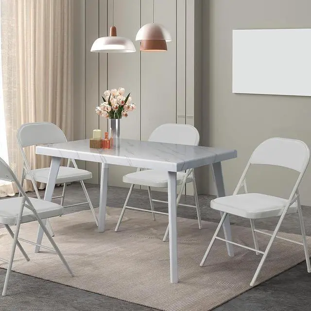 Alt view image 2 of 7 - VINGLI Folding Chairs with Padded Seats, Metal Frame with Pu Leather Seat & Back, Capacity 350 lbs, White, Set of 10