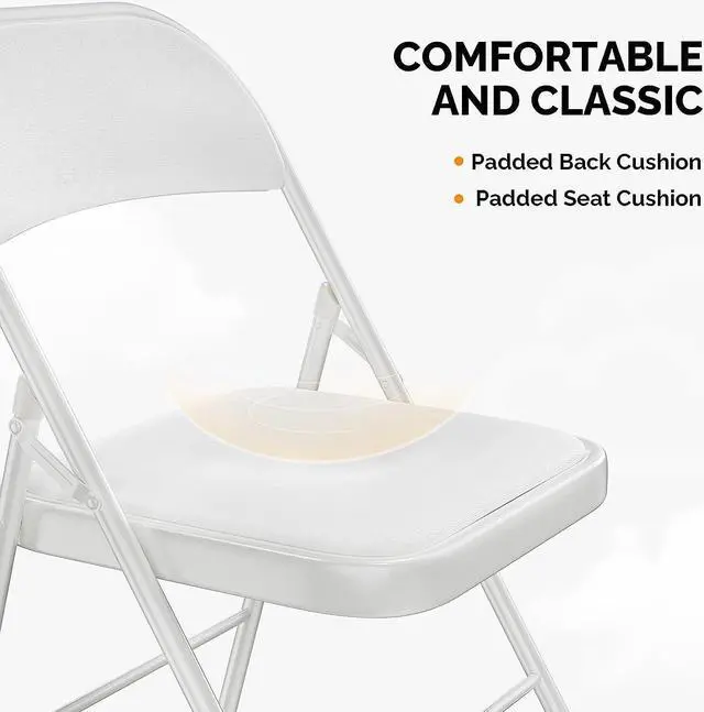 Alt view image 5 of 7 - VINGLI Folding Chairs with Padded Seats, Metal Frame with Pu Leather Seat & Back, Capacity 350 lbs, White, Set of 10
