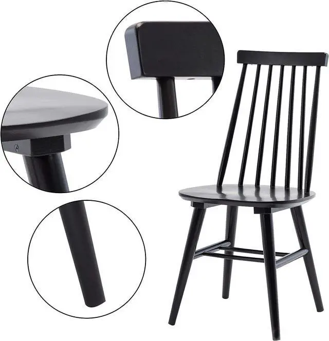 Alt view image 6 of 7 - DUHOME Dining Chairs Set of 2, Wood Dining Room Chairs Slat Back Kitchen Room Chair Windsor Chairs, Black