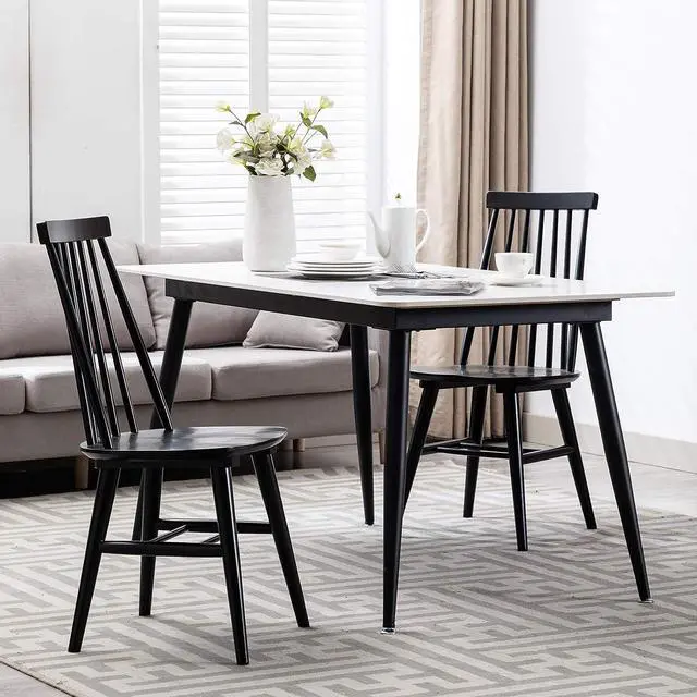 Alt view image 4 of 7 - DUHOME Dining Chairs Set of 2, Wood Dining Room Chairs Slat Back Kitchen Room Chair Windsor Chairs, Black