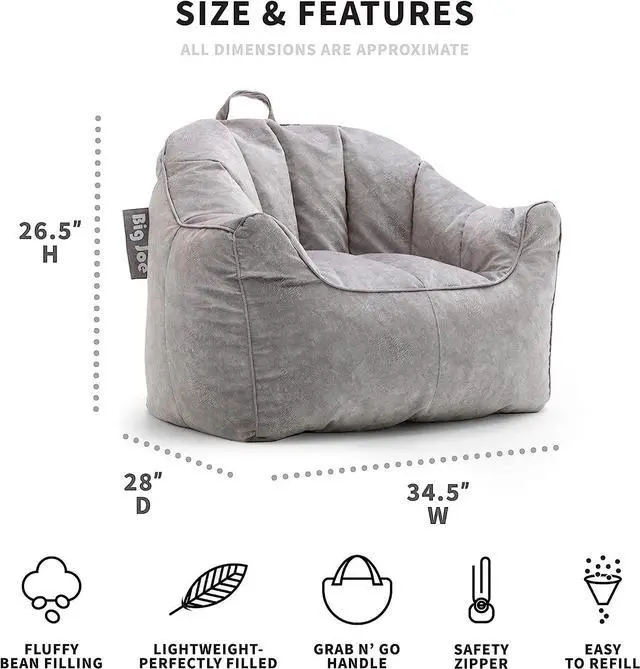 Alt view image 3 of 7 - Big Joe Hug Bean Bag Chair, Gray Hyde, Vegan Suede, 3 feet