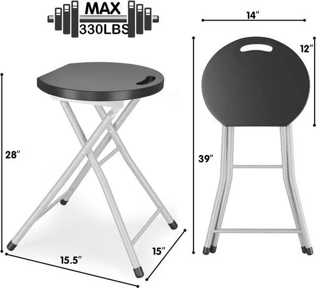 Alt view image 3 of 7 - GYMAX Folding Stool, 28in Portable Collapsible Bar Stool with Handle & Steel Frame, 330lbs Sturdy Foldable Lightweight Round Metal Chair for Outdoor/Indoor Kitchen Home Pub Bar, Assembly Free (1)