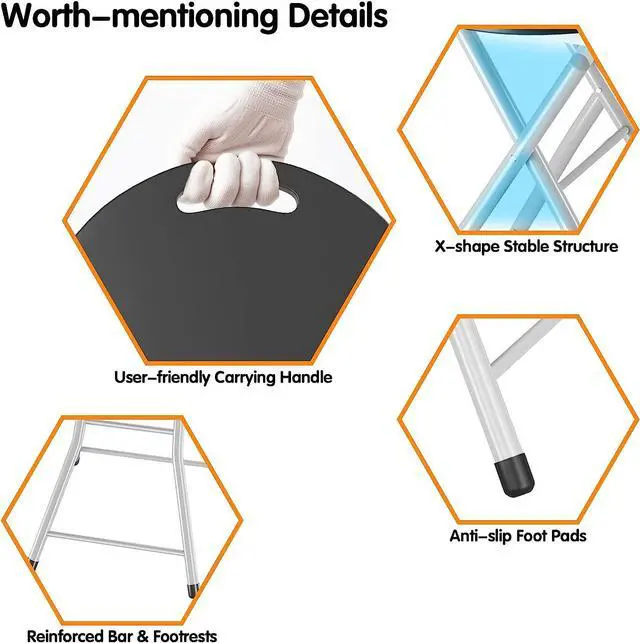 Alt view image 6 of 7 - GYMAX Folding Stool, 28in Portable Collapsible Bar Stool with Handle & Steel Frame, 330lbs Sturdy Foldable Lightweight Round Metal Chair for Outdoor/Indoor Kitchen Home Pub Bar, Assembly Free (1)