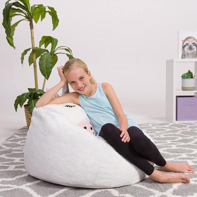 Alt view image 2 of 5 - Posh Creations Cute Soft and Comfy Bean Bag Chair for Kids, Large, Animal - White Unicorn, Welcome to consult