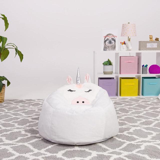 Alt view image 3 of 5 - Posh Creations Cute Soft and Comfy Bean Bag Chair for Kids, Large, Animal - White Unicorn, Welcome to consult