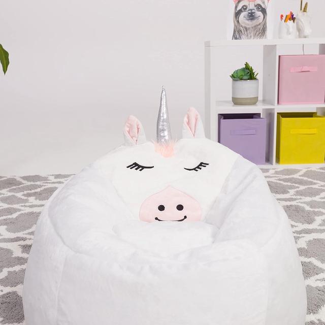 Alt view image 4 of 5 - Posh Creations Cute Soft and Comfy Bean Bag Chair for Kids, Large, Animal - White Unicorn, Welcome to consult