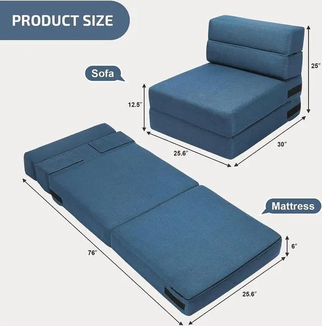 Alt view image 3 of 6 - SUYOLS Folding Sofa Bed - Convertible Chair Floor Couch & Sleeping Mattress - Fit for Kids - Foldable Memory Foam Sleeper for Living Room/Dorm/Guest Room/Home Office/Apartment/Upstairs Loft, Navy Blue