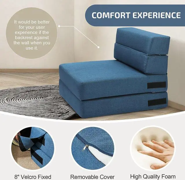 Alt view image 4 of 6 - SUYOLS Folding Sofa Bed - Convertible Chair Floor Couch & Sleeping Mattress - Fit for Kids - Foldable Memory Foam Sleeper for Living Room/Dorm/Guest Room/Home Office/Apartment/Upstairs Loft, Navy Blue